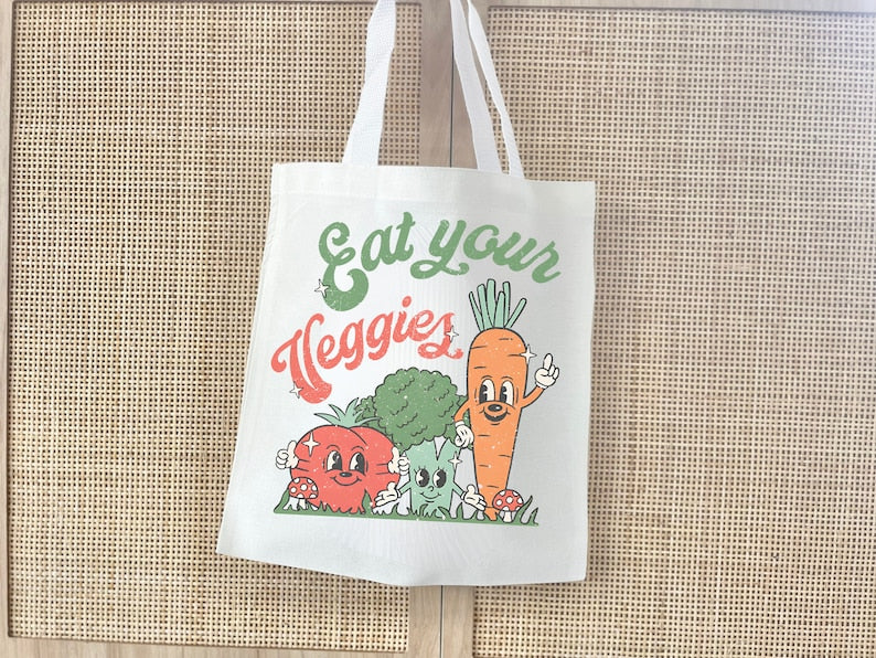 Eat Your Veggies Tote Bag - Eco-Friendly & Reusable - Retro Design