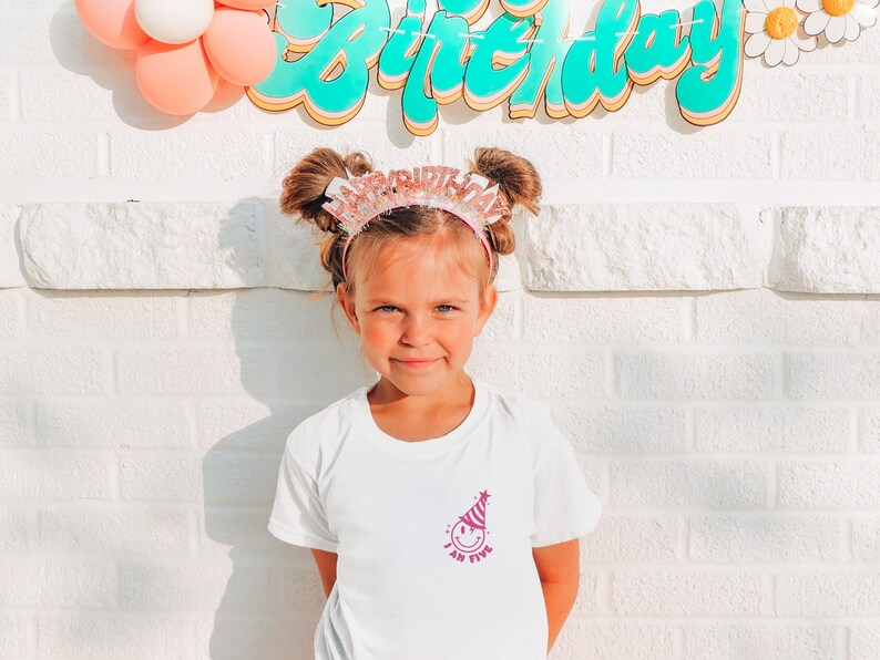 Custom Birthday Number Shirt – Trendy Personalized Pink Tee with Disco Daisy