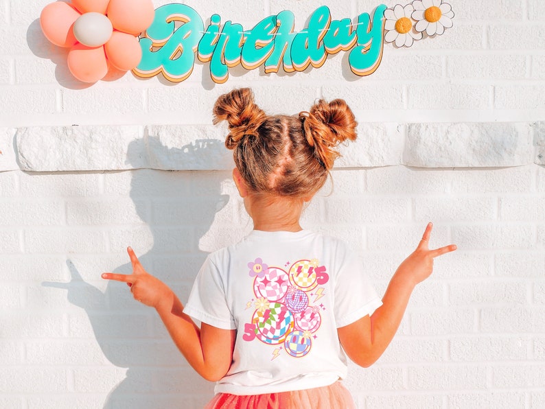 Custom Birthday Number Shirt – Trendy Personalized Pink Tee with Disco Daisy