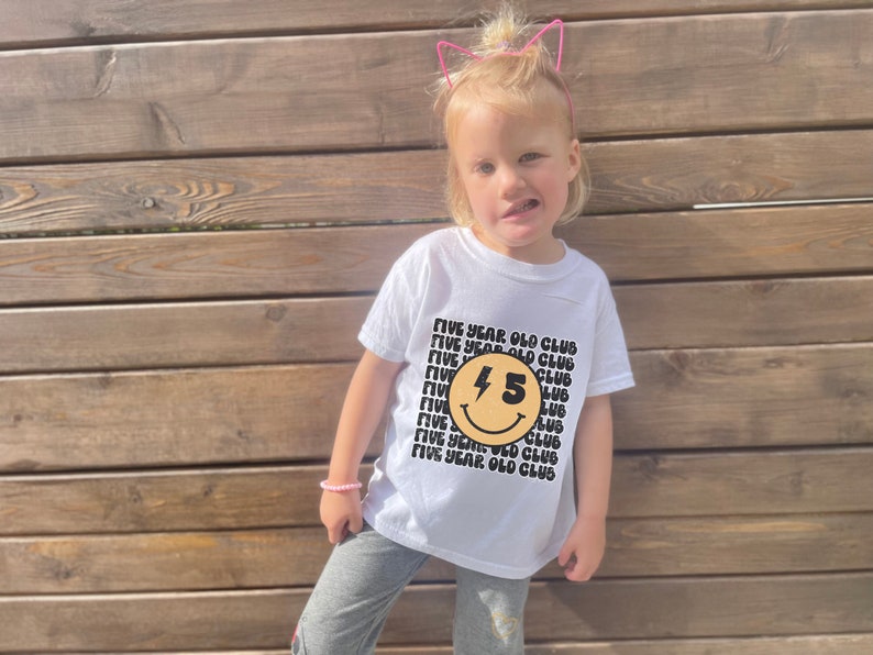 Custom Birthday Number Shirt – Personalized 5th Birthday Tee with Retro Smiley Face