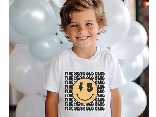 Custom Birthday Number Shirt – Personalized 5th Birthday Tee with Retro Smiley Face