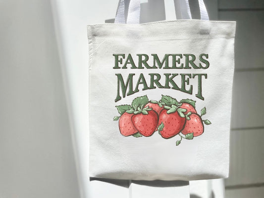 Farmers Market Tote Bag - Eco-Friendly Reusable with Strawberries Bag