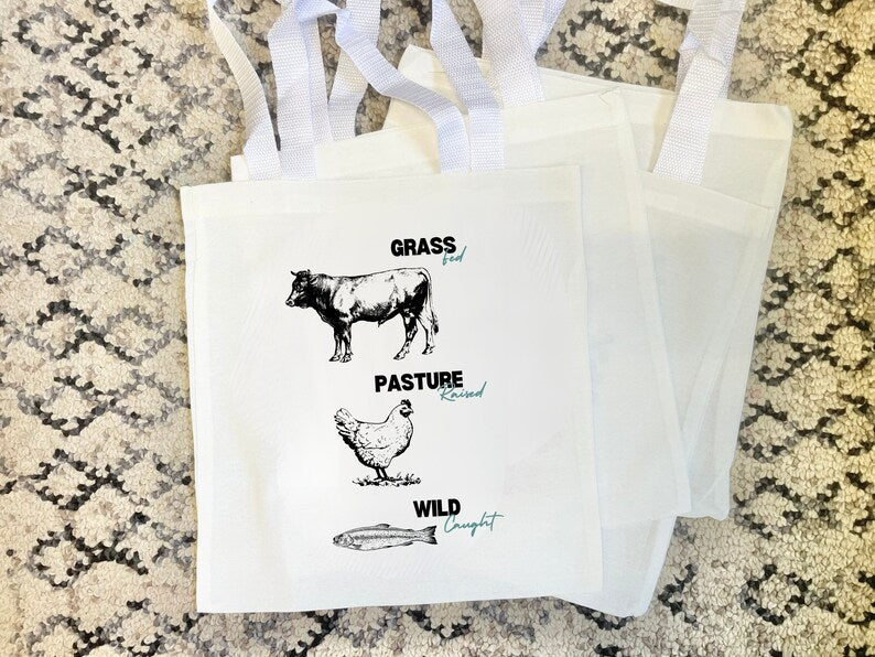 Grass Fed Tote Bag - Eco-Friendly Reusable Grocery & Market Bag