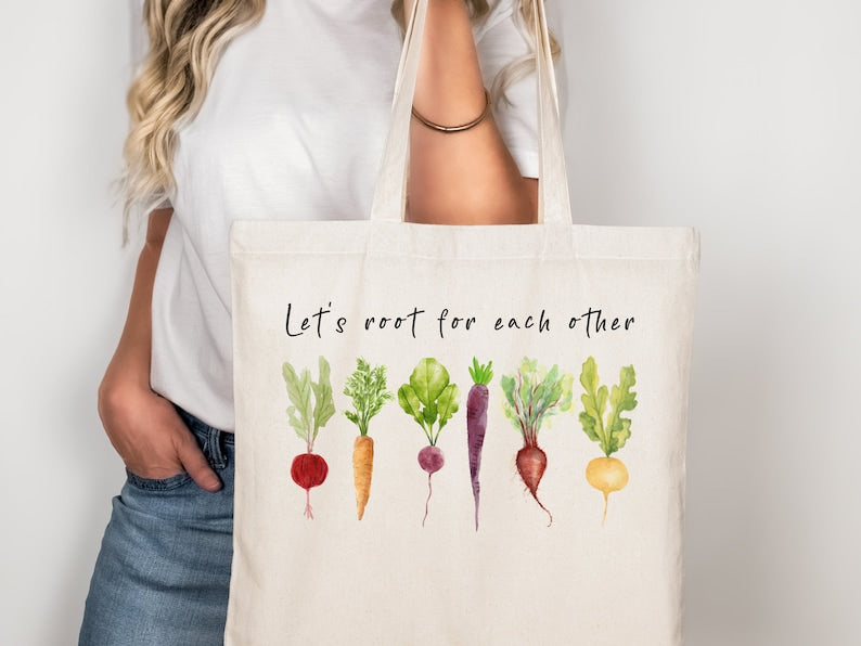 Let's Root For Each Other Tote Bag - Eco-Friendly Reusable Grocery & Market Bag