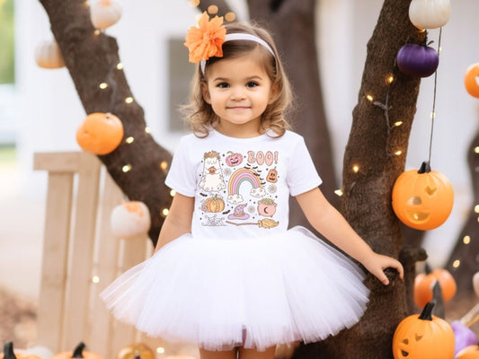 Boo Cute Ghost - Pumpkin Youth Halloween T-Shirt  Witch Fall School Apparel