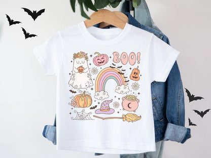 Boo Cute Ghost - Pumpkin Youth Halloween T-Shirt  Witch Fall School Apparel