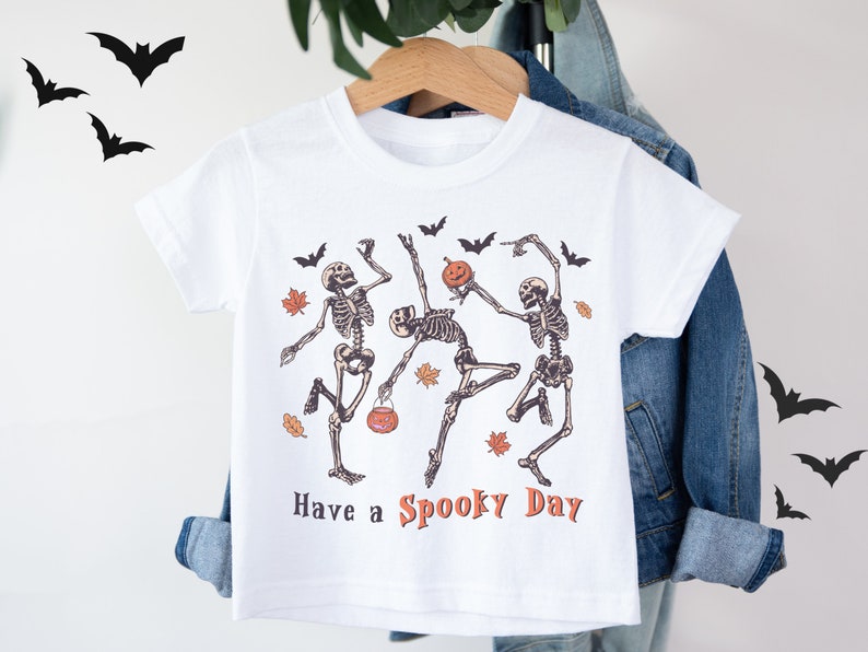 Have a Spooky Day Youth Halloween T-Shirt Funny Skeleton Kid's Top Preschool Kindergarten idea Witty