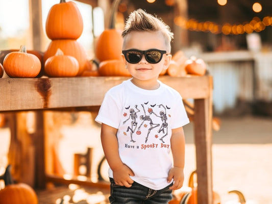 Have a Spooky Day Youth Halloween T-Shirt Funny Skeleton Kid's Top Preschool Kindergarten idea Witty