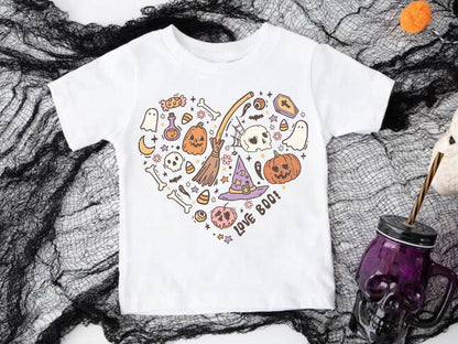 Boo Cute Ghost & Pumpkin Youth Halloween T-Shirt Spooky Season Kid's Witch Fall Tee