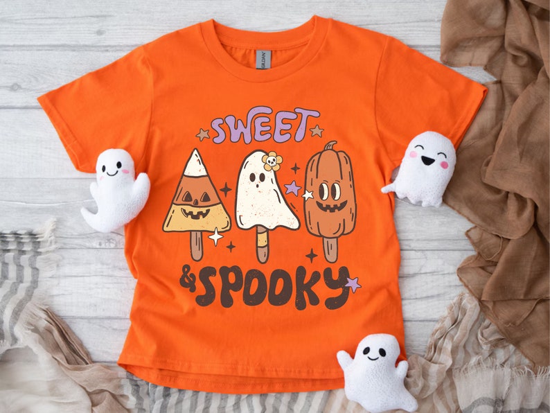 Sweet and Spooky Cute Youth Halloween T-Shirt Lollipop - Pumpkin Fall Tee