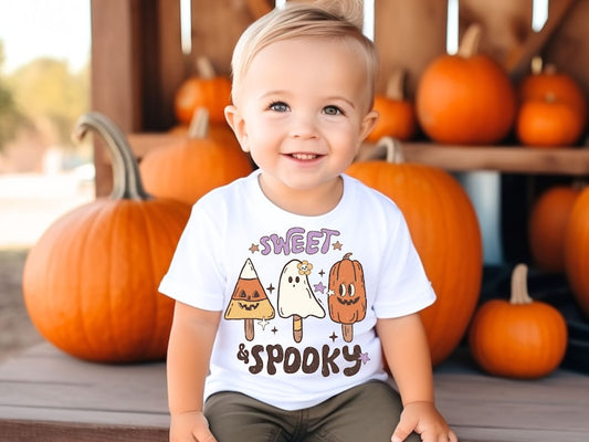 Sweet and Spooky Cute Youth Halloween T-Shirt Lollipop - Pumpkin Fall Tee