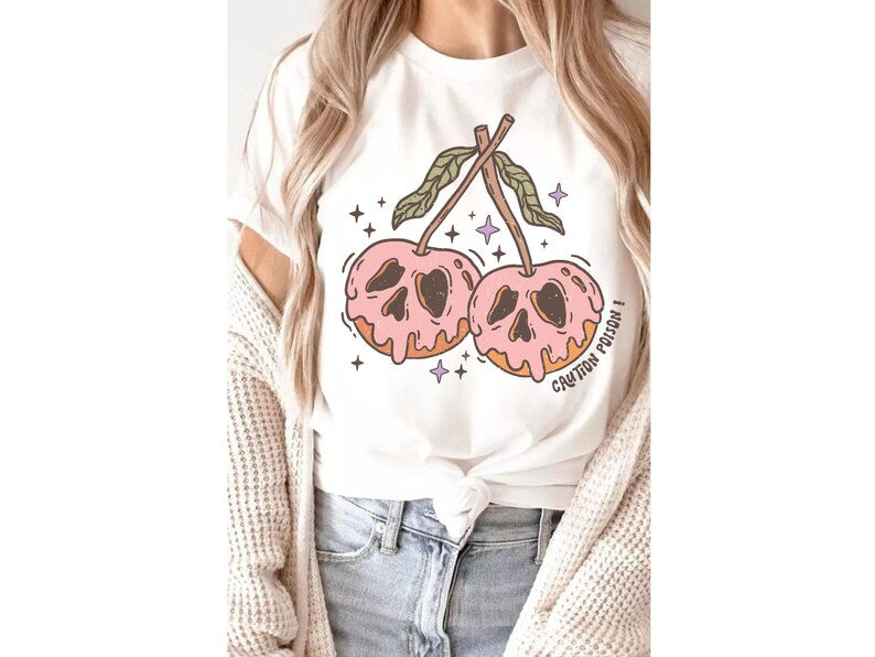 Caution Poison Halloween Shirt - Funny Retro Cherry Graphic Tee