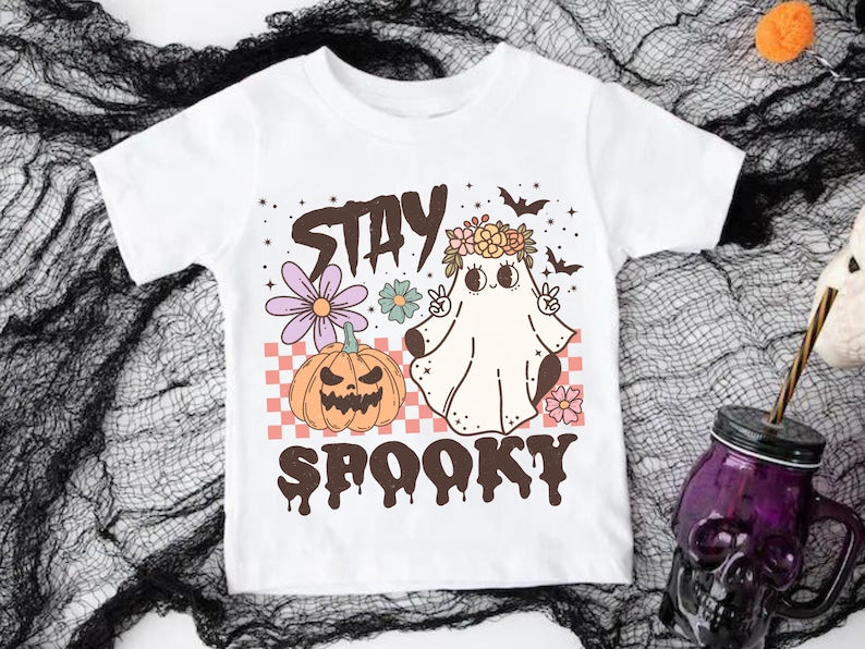 Stay Spooky Cute Youth Halloween T-Shirt Spooky Season Kid's Top