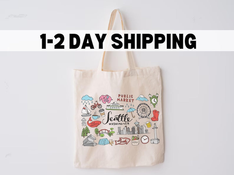 Seattle Nature Tote Bag - Eco Friendly - Reusable Grocery & Market Bag