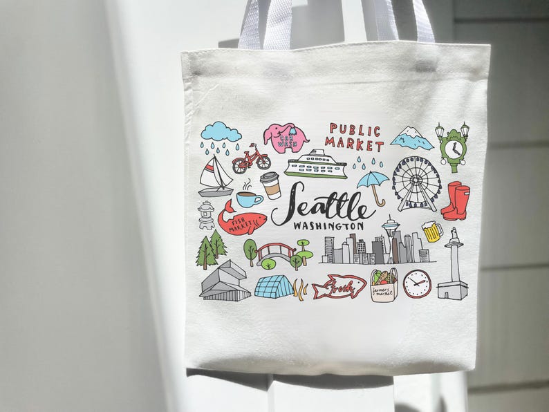 Seattle Nature Tote Bag - Eco Friendly - Reusable Grocery & Market Bag