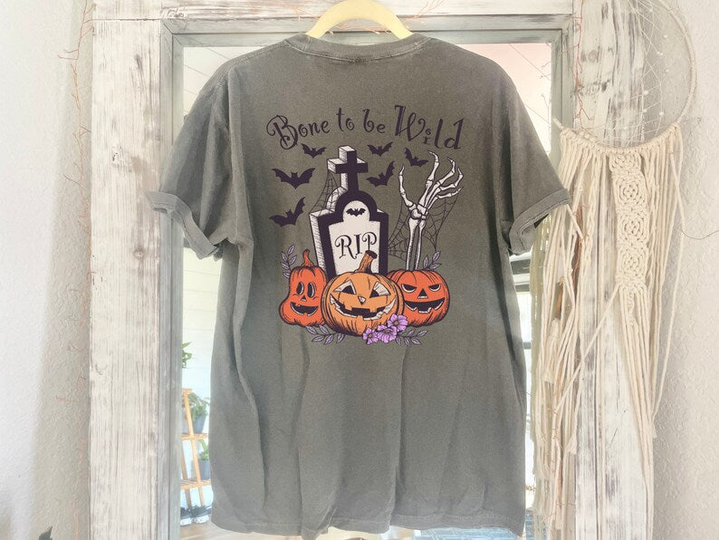 Born to Be Wild Retro Halloween Shirt - Skeleton Pocket Design