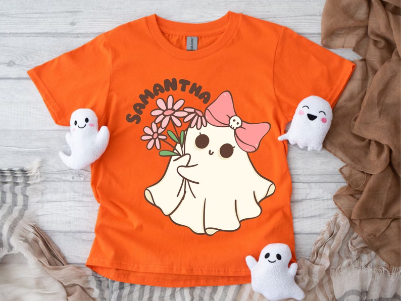 Personalized Halloween Girl Name Boo T-Shirt Cute Ghost Spooky Season Top