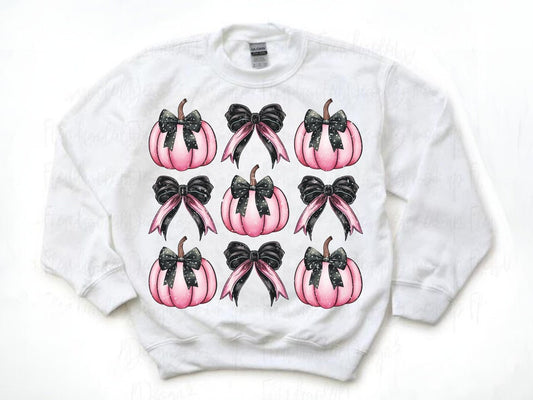 Pink Pumpkin Girl Coquette Bow Halloween Retro Spooky Season Kid's Sweater