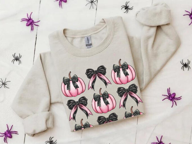 Pink Pumpkin Girl Coquette Bow Halloween Retro Spooky Season Kid's Sweater