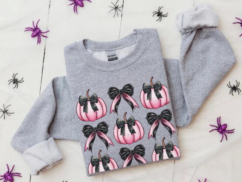 Pink Pumpkin Girl Coquette Bow Halloween Retro Spooky Season Kid's Sweater