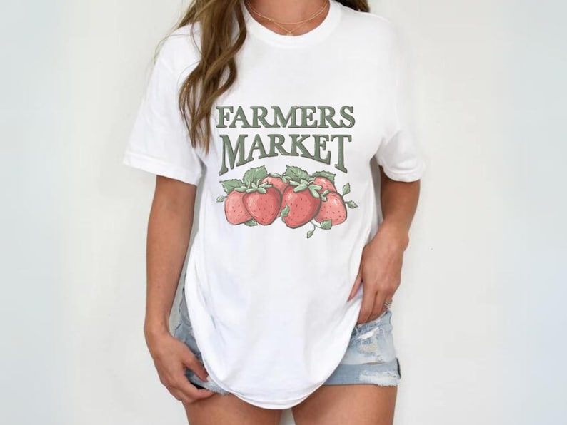 Local Farmer Market T-Shirt - Strawberry Fruit Top - Oversized