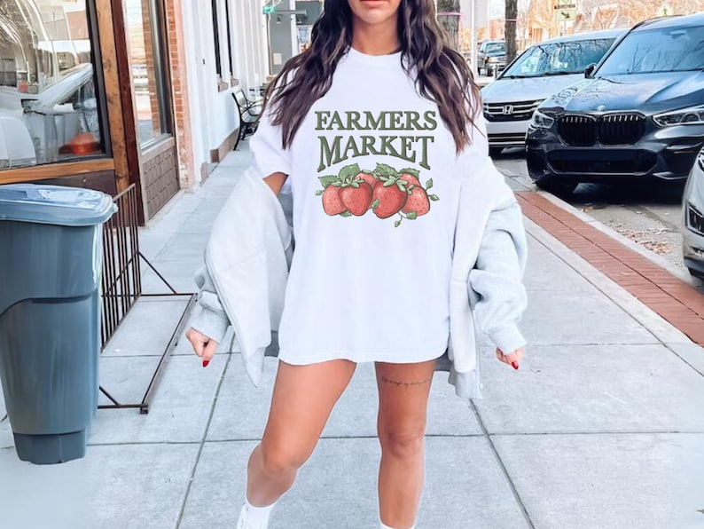 Local Farmer Market T-Shirt - Strawberry Fruit Top - Oversized