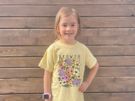 Kid Mental Health Shirt – Growth Affirmation Tee with Retro Daisy Flower