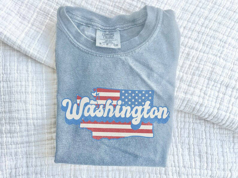 Washington Youth Shirt – PNW Pride Graphic Tee in Red, White, & Blue