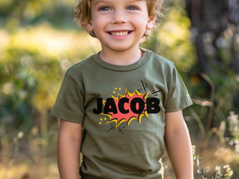 Custom Superhero Boy Name Shirt - Personalized Back to School Comic T-Shirt for Kids