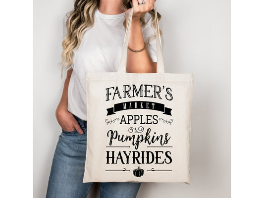 Eco-Friendly Fall Farmers Market Halloween Tote Bag – Pumpkin, Apple, Hayride Bag