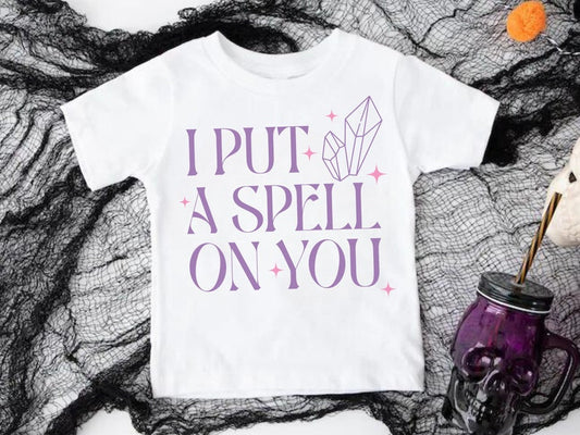 I Put a Spell on You Cute Crystal Youth Halloween T-Shirt Spooky Season Kid's Top