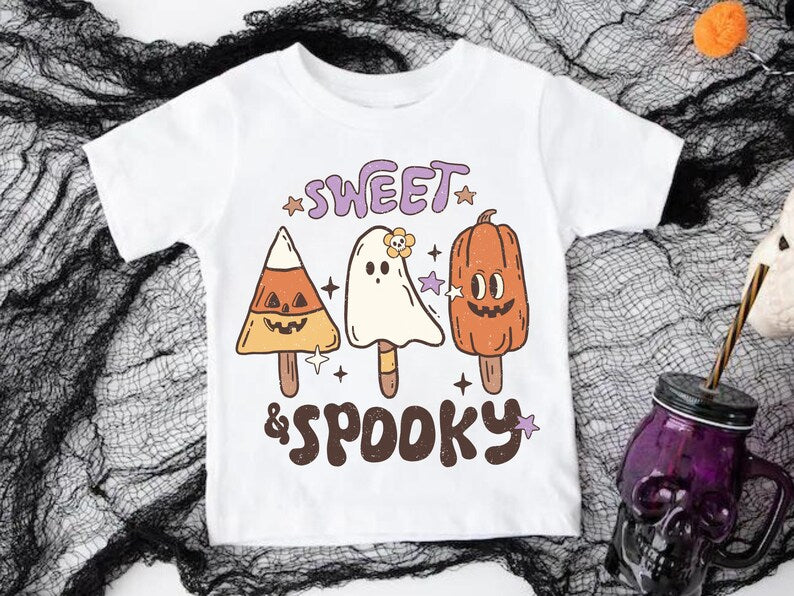 Sweet and Spooky Cute Youth Halloween T-Shirt Lollipop - Pumpkin Fall Tee