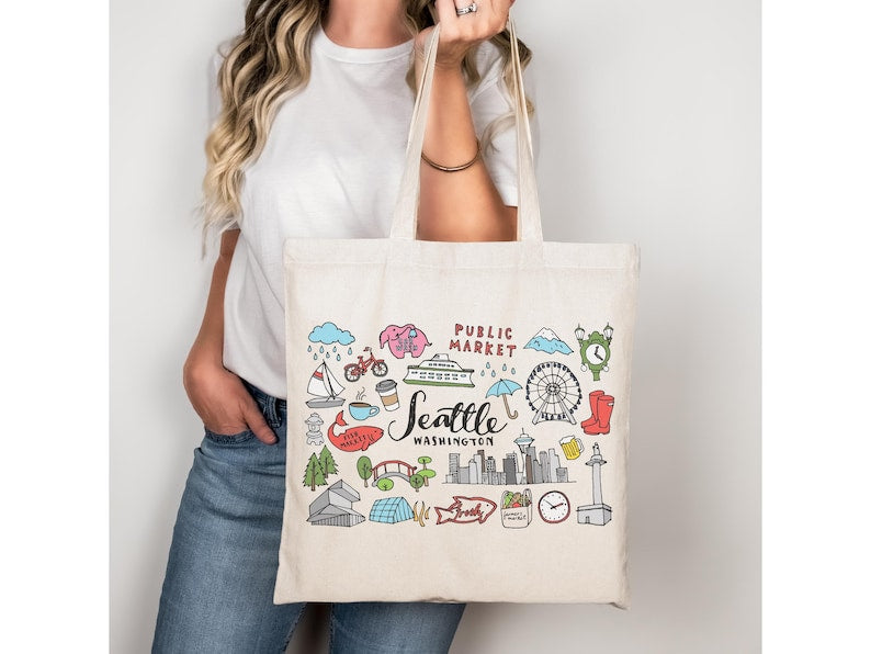 Seattle Nature Tote Bag - Eco Friendly - Reusable Grocery & Market Bag