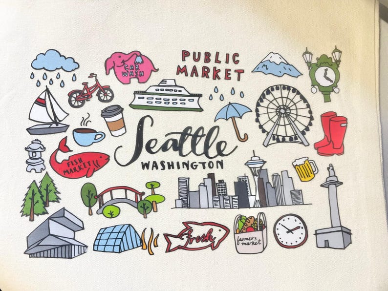 Seattle Nature Tote Bag - Eco Friendly - Reusable Grocery & Market Bag