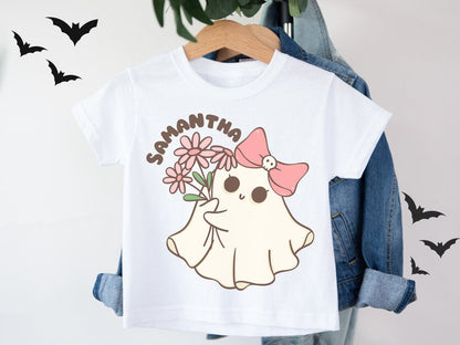 Personalized Halloween Girl Name Boo T-Shirt Cute Ghost Spooky Season Top