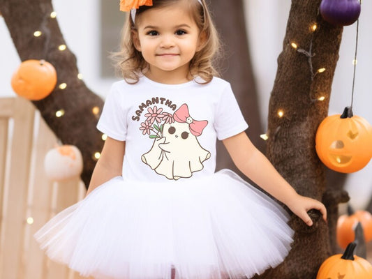 Personalized Halloween Girl Name Boo T-Shirt Cute Ghost Spooky Season Top