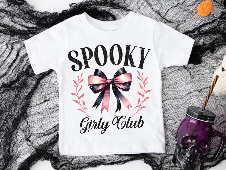 Spooky Girl Club Pink Halloween T-Shirt Cute Coquette Youth Top Tee