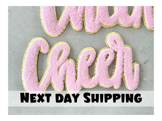 Large CHEER Ready to Press Patches Iron on For Clothing Chenille Patch DIY Applique Patch Gold Edge Patch Pink Letter Bag Coat Craft Trucker