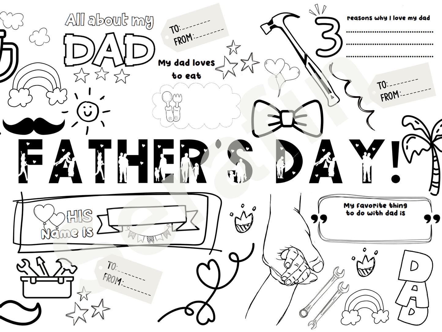 Make Dad Smile 6ft Coloring Banner Tablecloth for Father Day