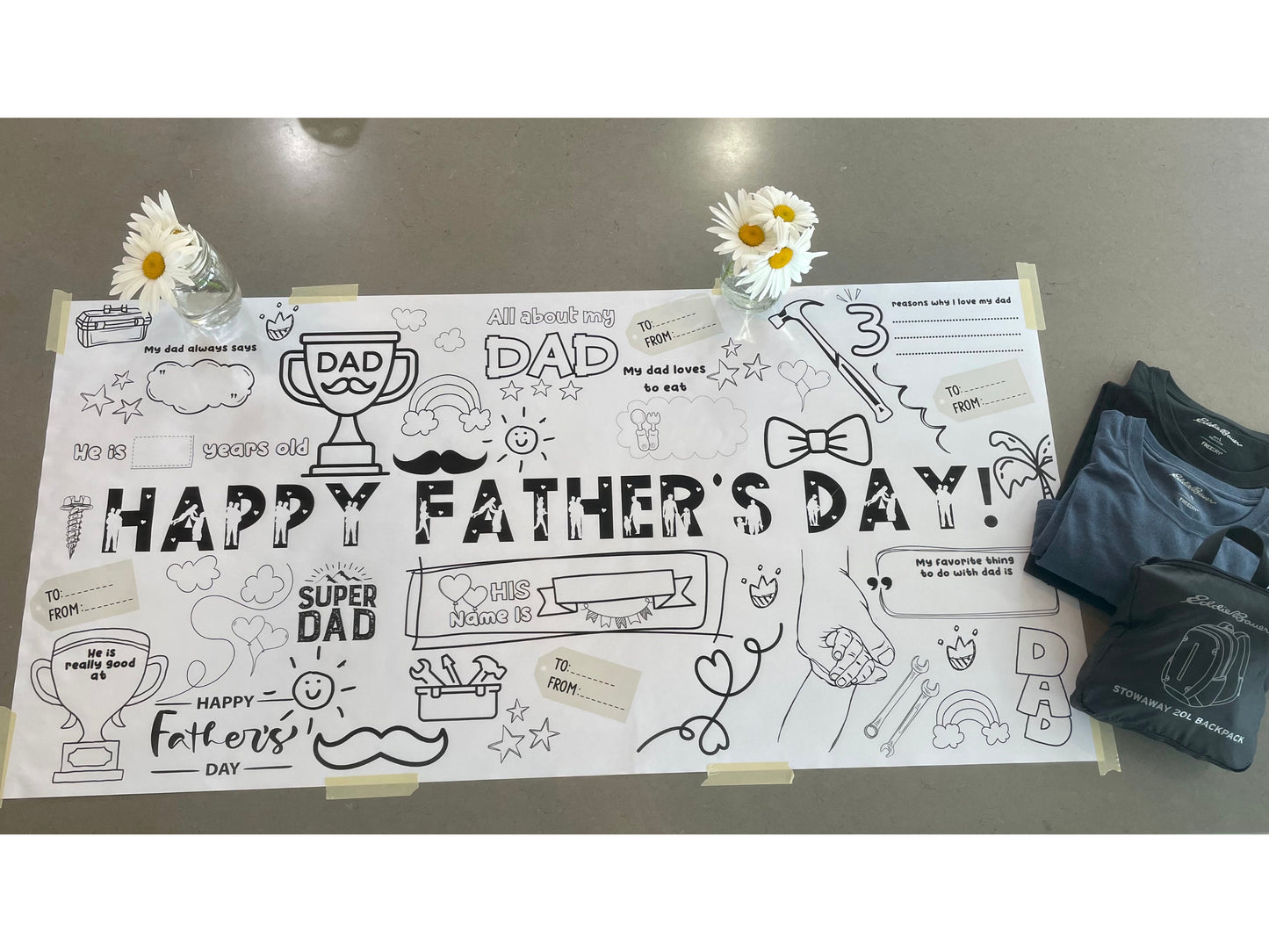 Make Dad Smile 6ft Coloring Banner Tablecloth for Father Day