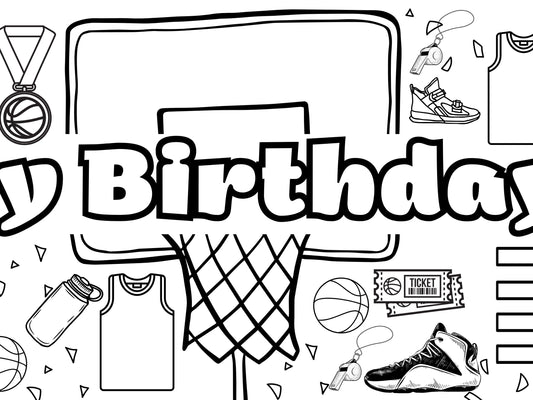 LARGE 6-foot Basketball Theme Coloring Banner Personalized Birthday Poster Table 24x72