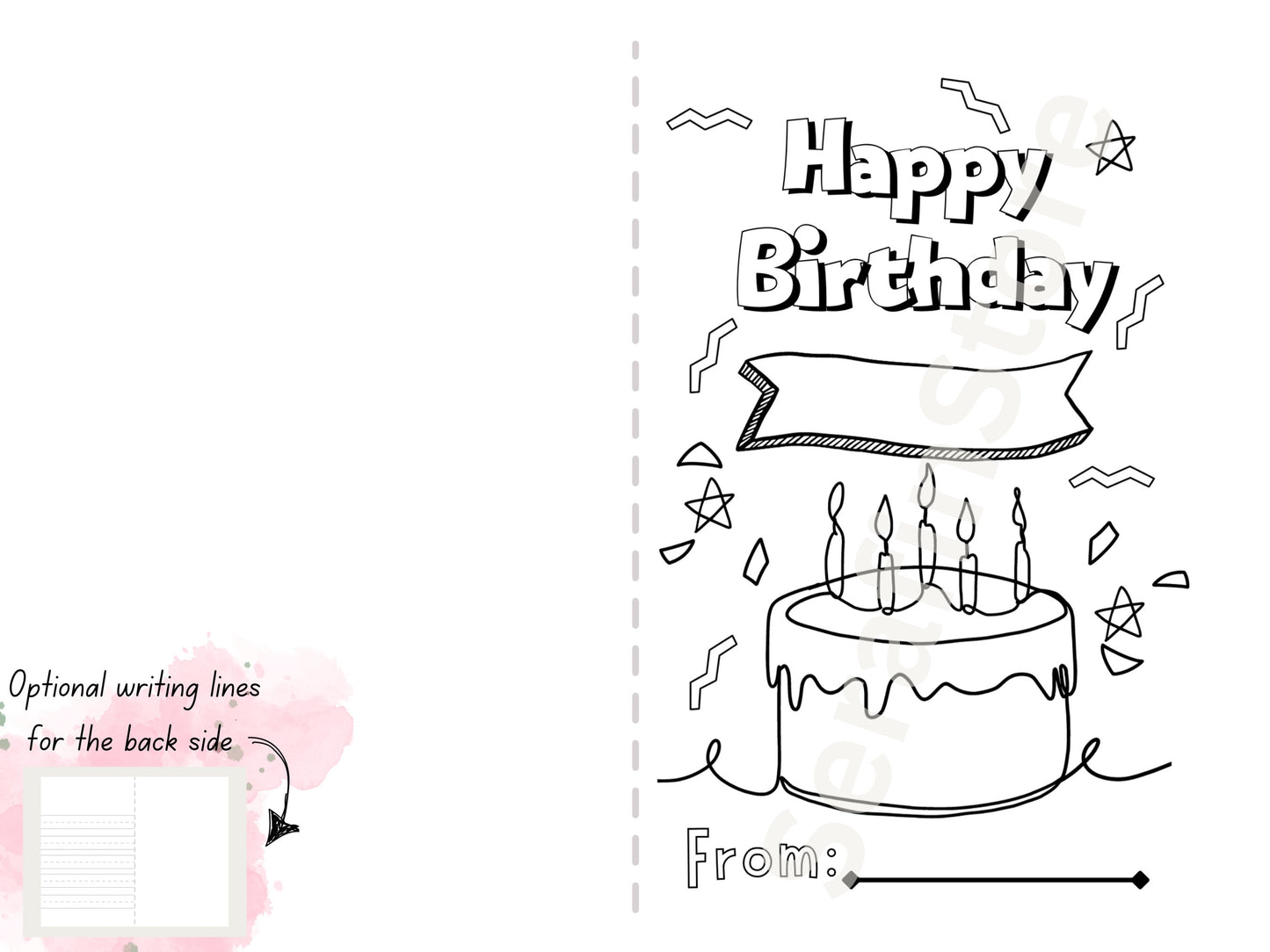 Printable 5x7" Colorable Kid Birthday Card  Instant Download PDF