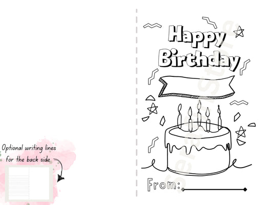 Colorable Birthday Card PDF Instant Download for Kids & Friends 5x7"