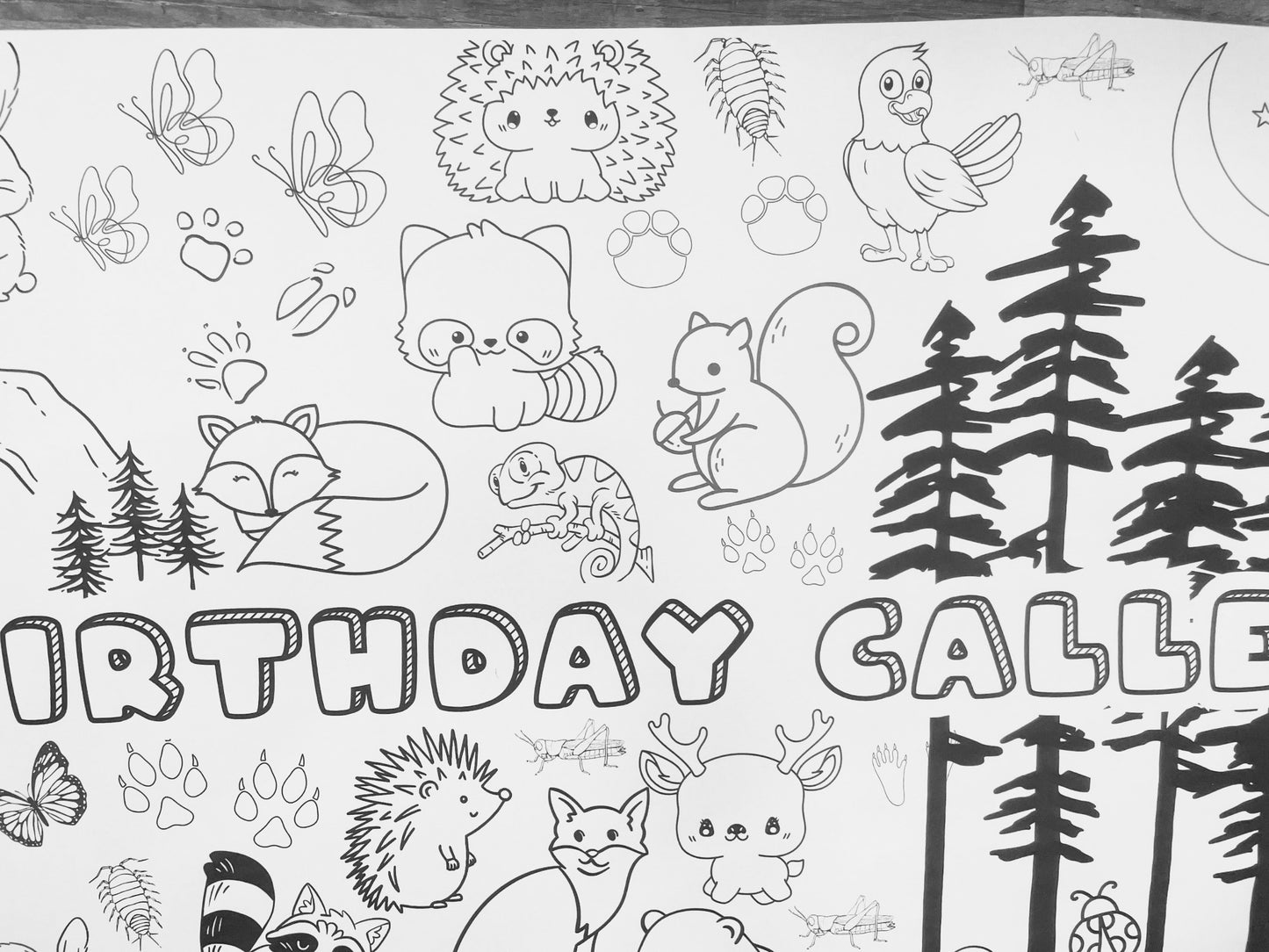 LARGE 6-foot Coloring Banner Forest Animal Woodland Personalized Birthday Poster