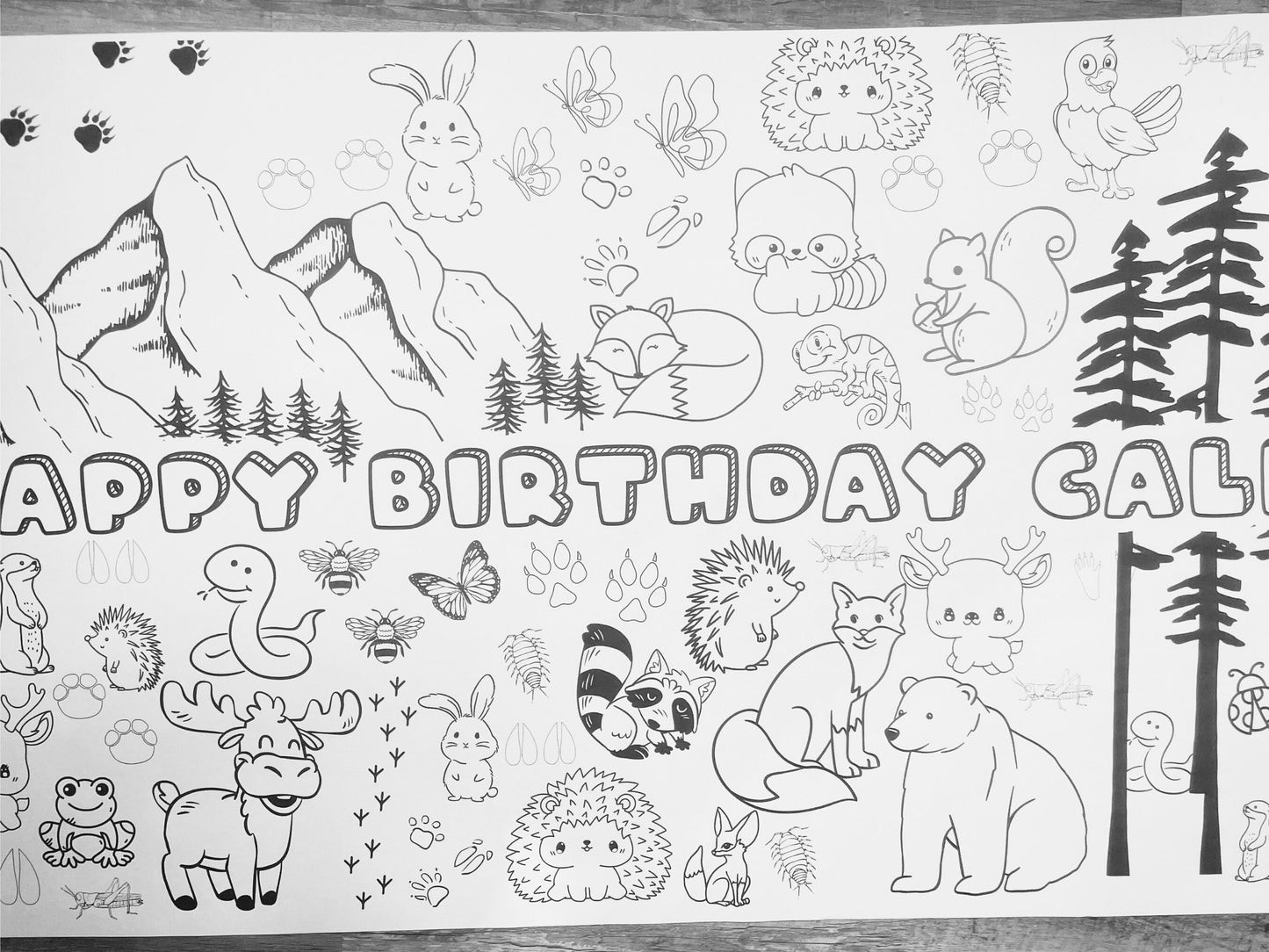 LARGE 6-foot Coloring Banner Forest Animal Woodland Personalized Birthday Poster