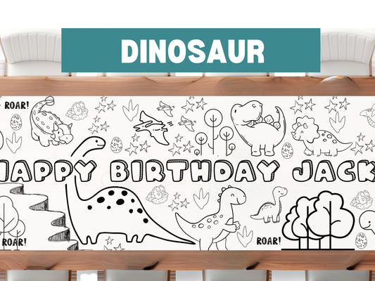 LARGE 6-foot Coloring Banner Dinosaur Theme Personalized Birthday Poster