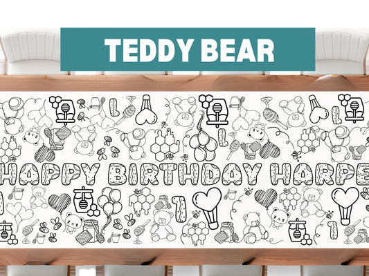 Teddy Bear Picnic Party Fun 6ft Coloring Banner Tablecloth 24"x72