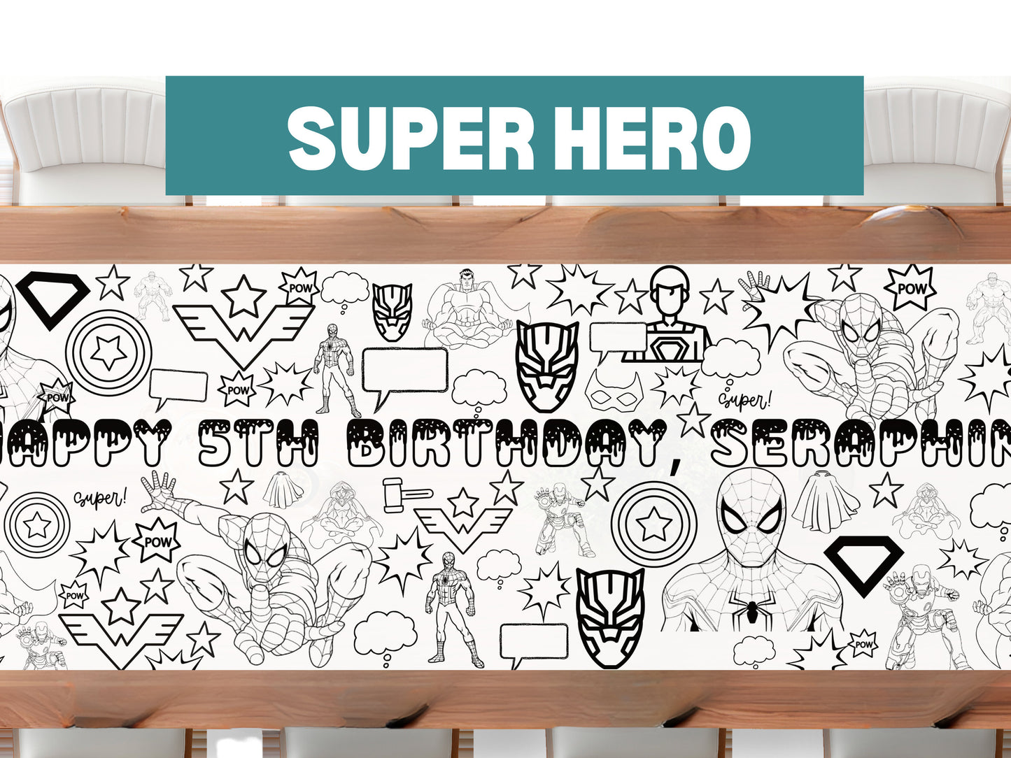 Unleash Your Inner Hero 6ft Super Hero Coloring Banner Tablecloth