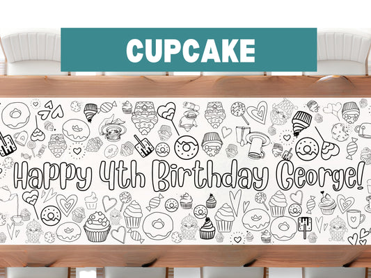 Festive Table Fun Activity Cupcake Coloring Banner Tablecloth