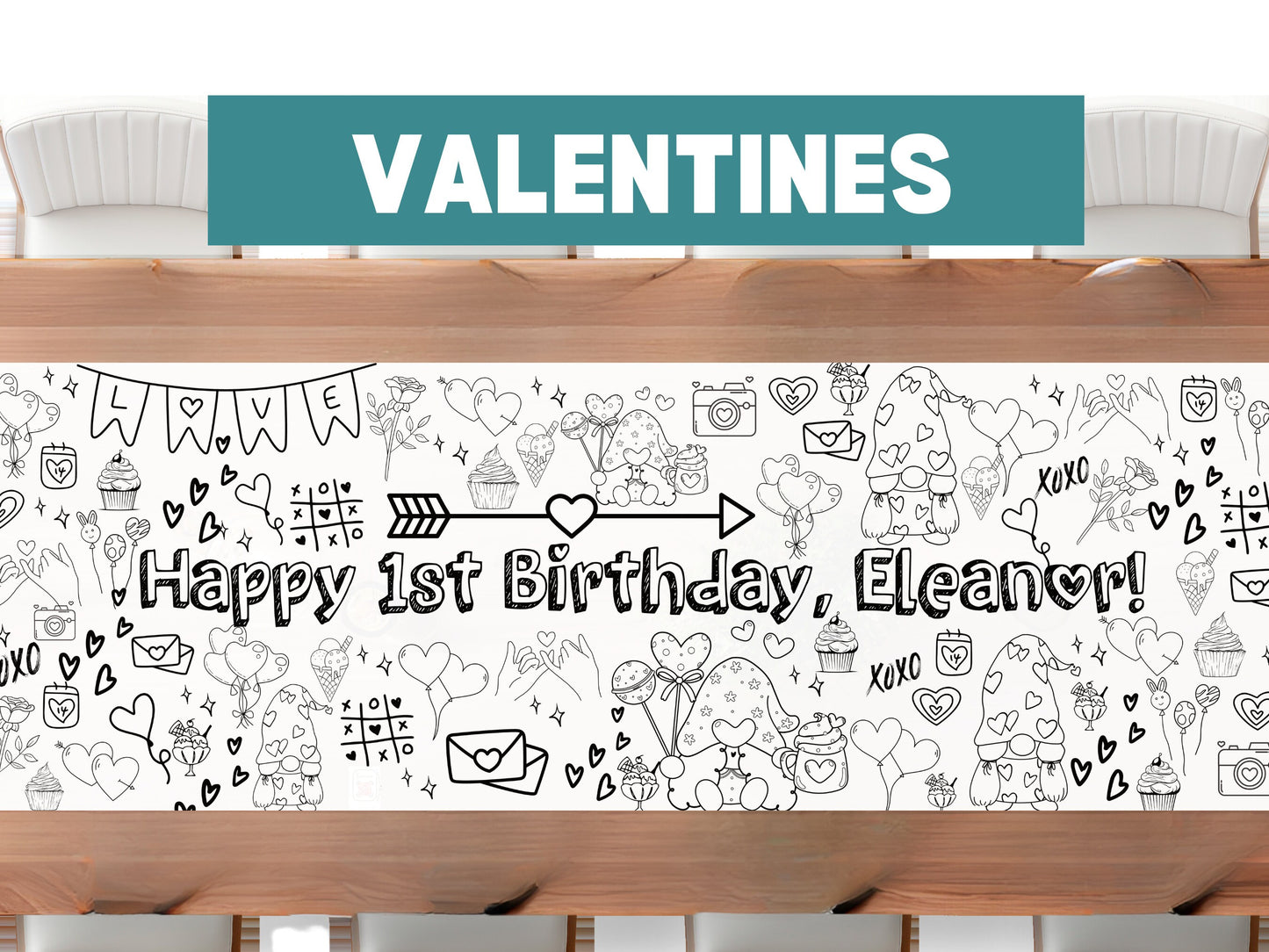 LARGE 6-foot Coloring Banner Heart Day Craft Personalized Poster